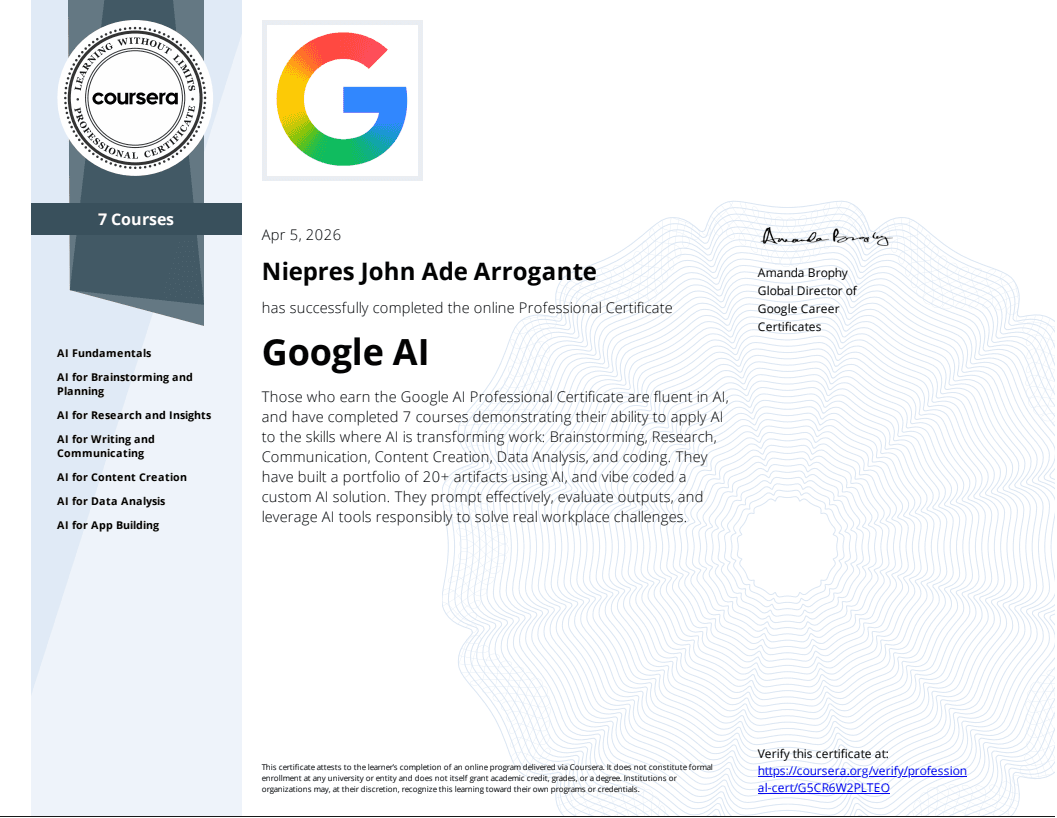 Niepres John – Google AI Certificate